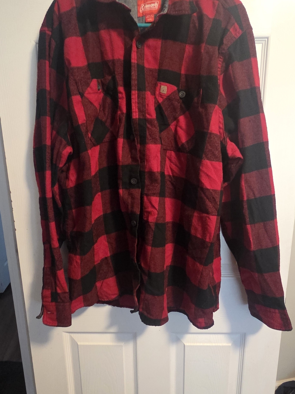 Red & Black Buffalo Plaid Flannel Shirt - Coleman Mens 2XL LONG SLEEVE